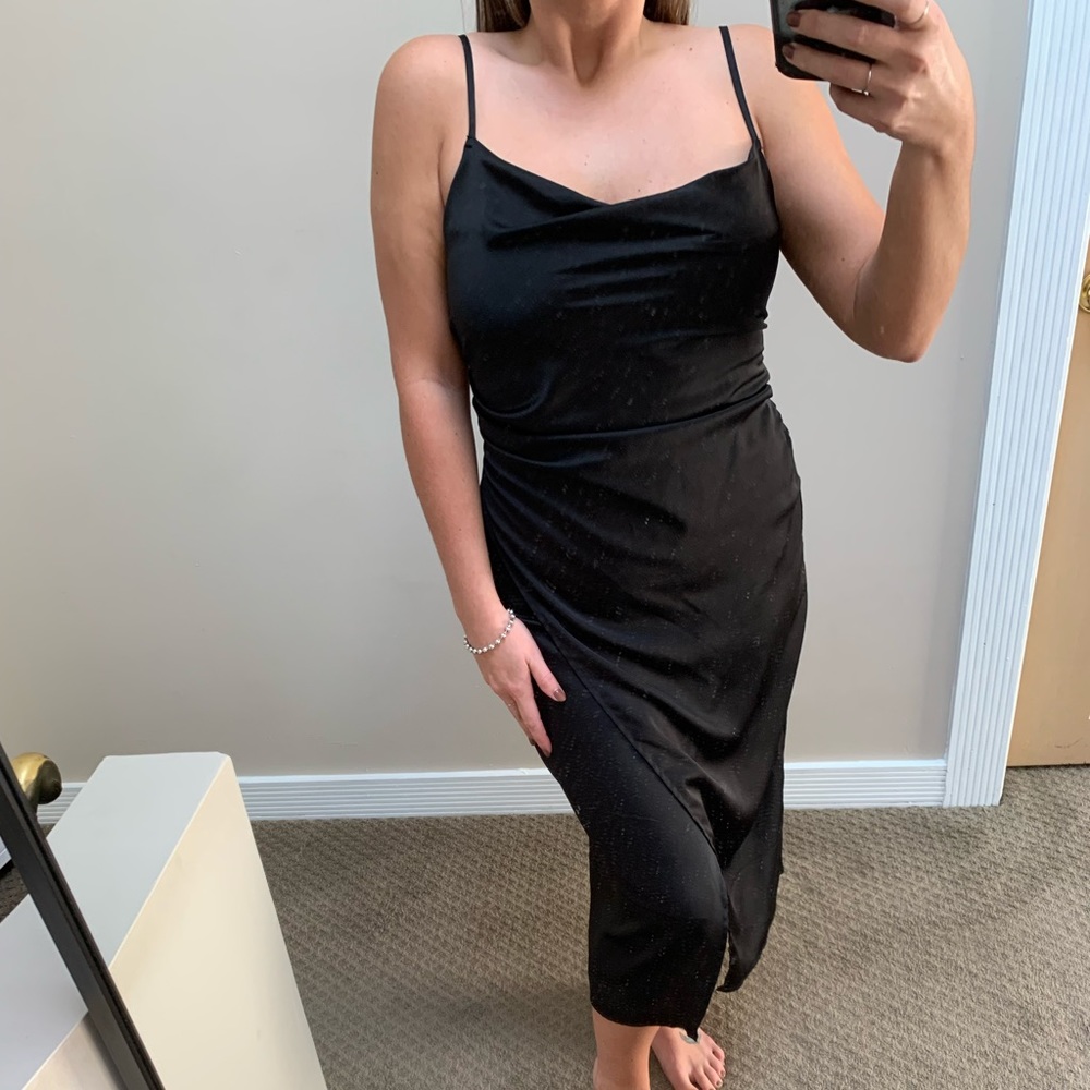 Womens Satin Cowl Neck Black Dress Size M